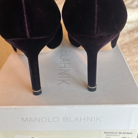 NIB Manolo Blahnik Hangisi 70 mm Purple Velvet Crystal Buckle Pump 39.5